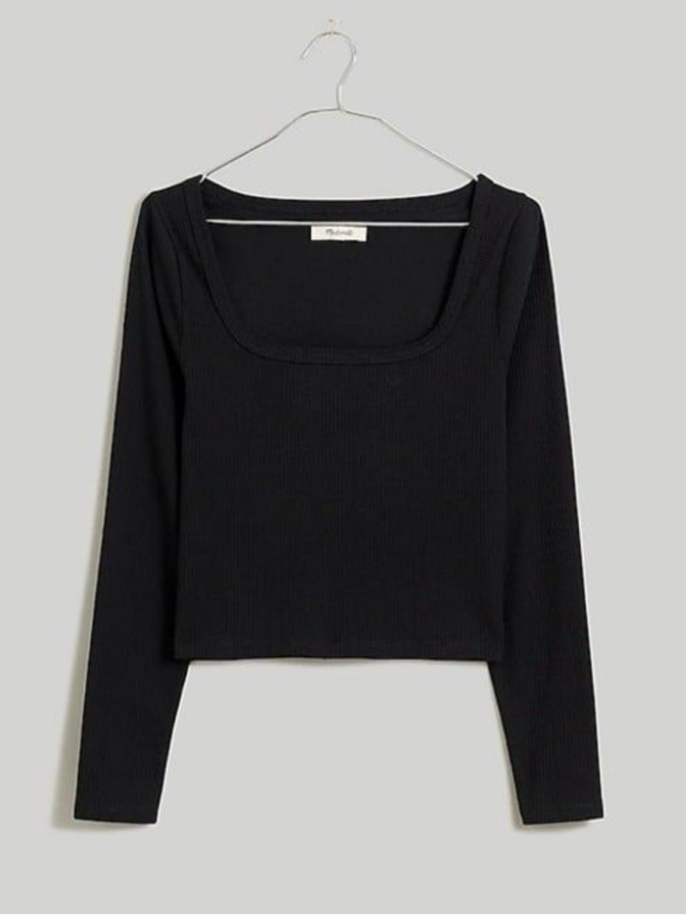 Madewell Black Ribbed Square-Neck Long Sleeve Top